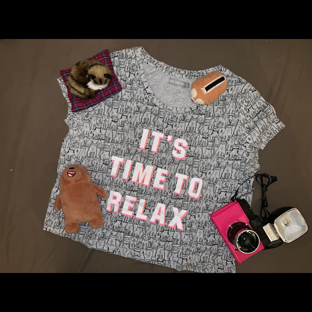 Gray top cats pets cute teen women